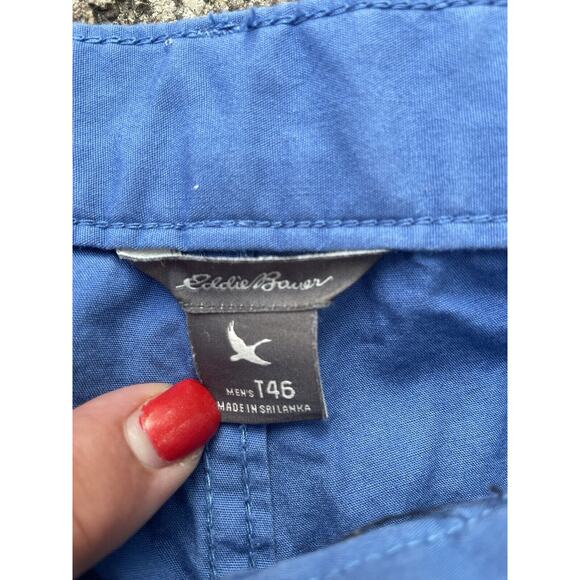 Eddie Bauer Shorts Mens 46T 46 Tall Blue Chino 100% Cotton Flat Front Classic - Picture 2 of 4